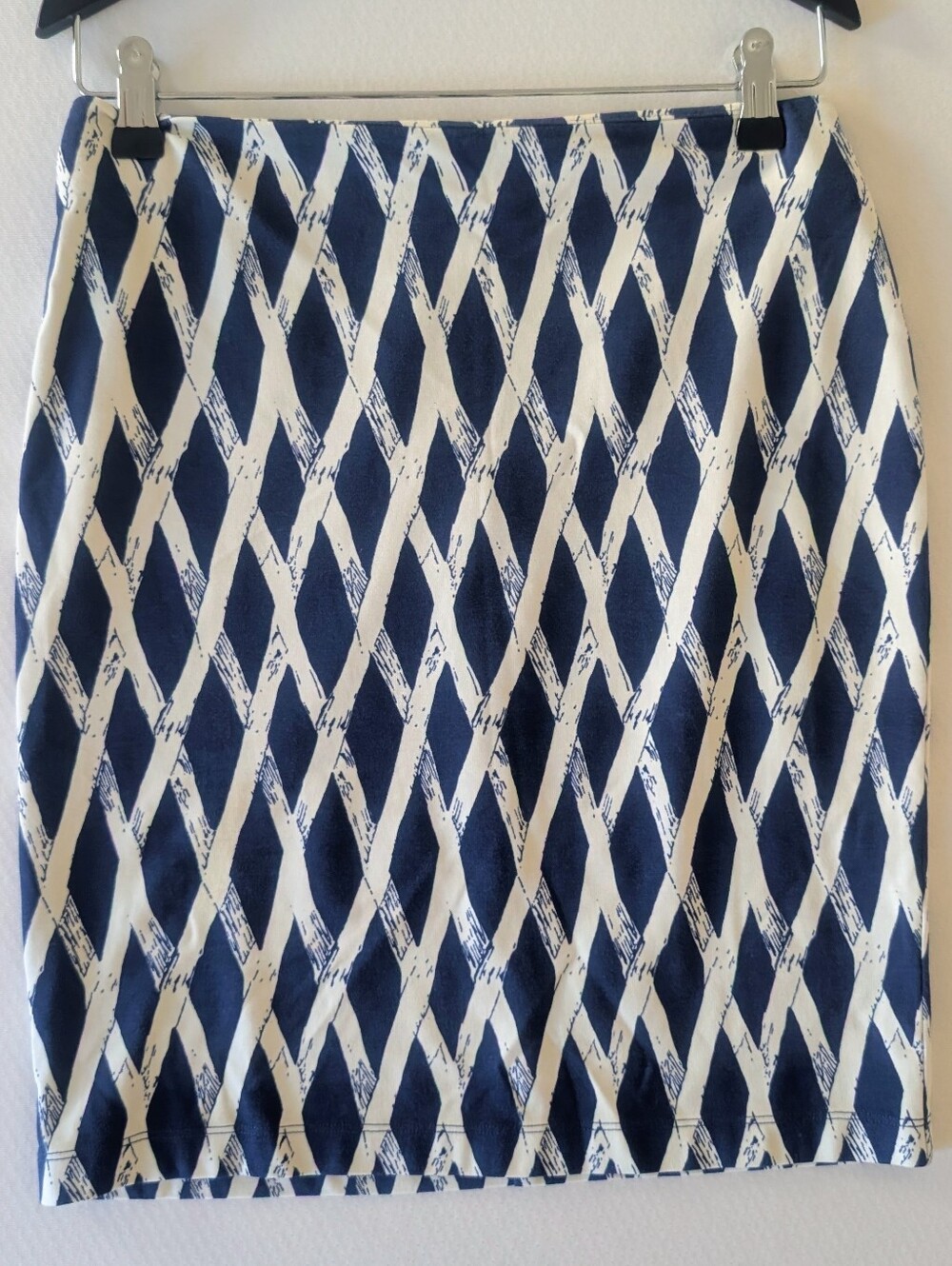 NWT J.McLaughlin Navy Blue & Cream Bamboo Trellis Pencil Skirt Sz 0